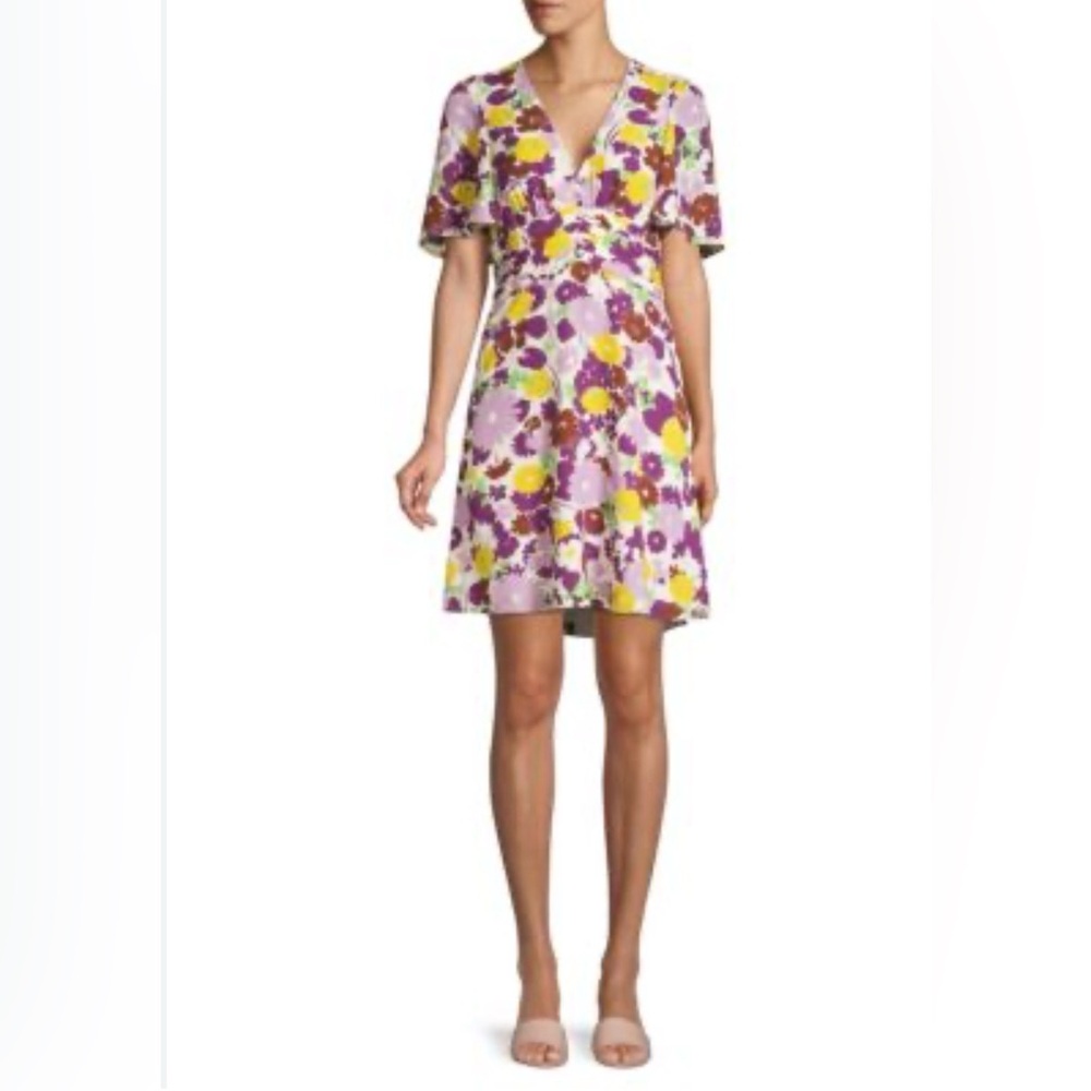 Kate Spade New York Swing Flora Floral Mini Dress Short Sleeve V Neck 0